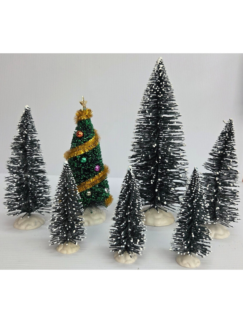 Lemax Christmas Village Trees Lot Bottle Brush Landscaping Snowy Decor 7pc